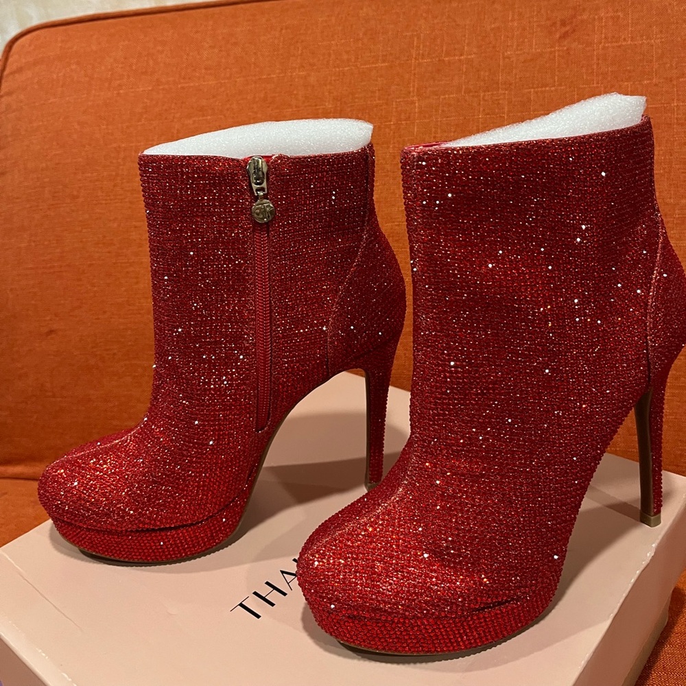 Thalia Sodi Sparkling Red Heeled Boots retail $130